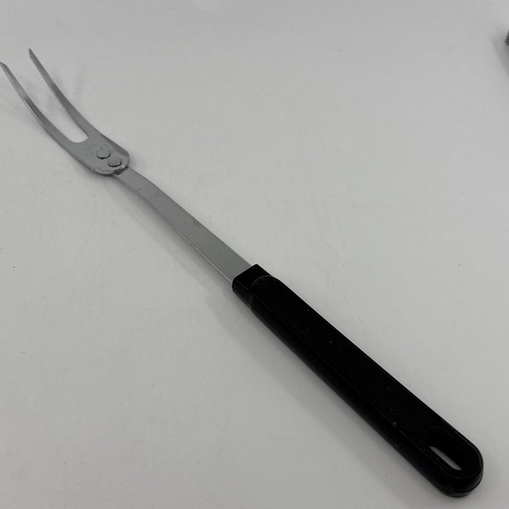 Vintage Ecko Utensil Fork Stainless Steel Black Plastic Handle 12"